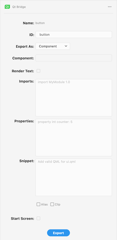 The Qt Bridge for Adobe XD home panel.