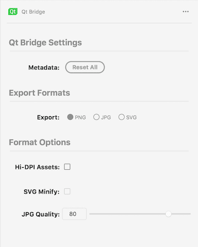 The Qt Bridge for Adobe XD Settings panel.