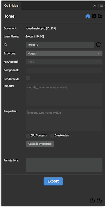 The Qt Bridge for Photoshop default home screen.