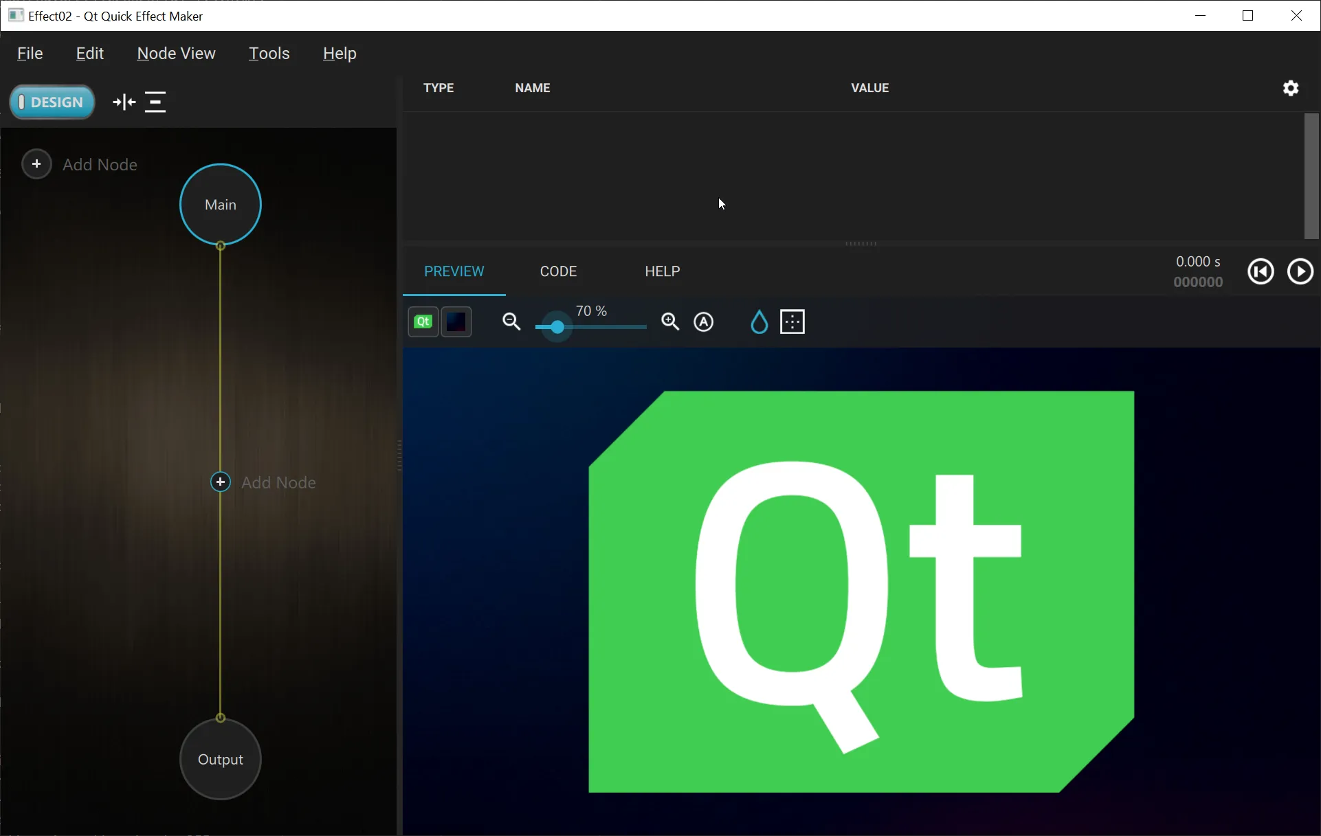 The Qt Effect Maker default view.