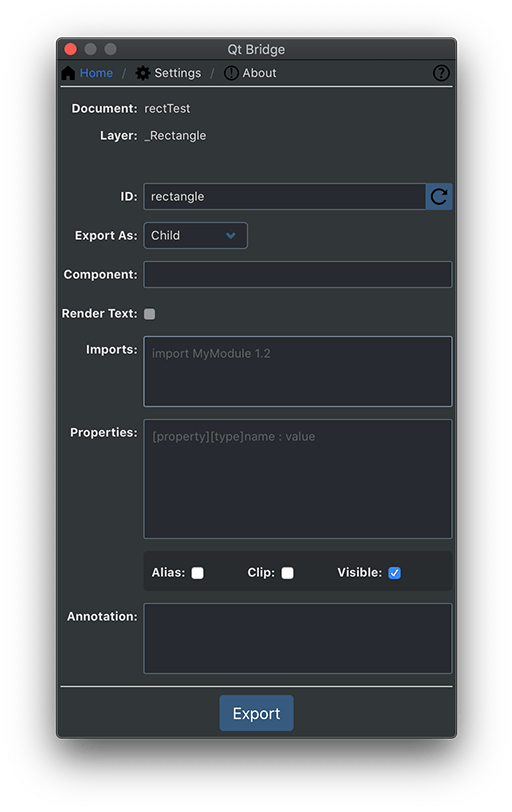 Qt Bridge for Sketch open with default settings.
