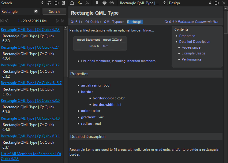 Help mode Search pane
