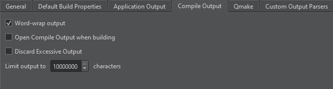 Compile Output tab in Build & Run preferences