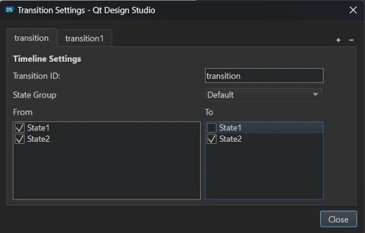 Transitions settings
