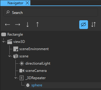 The Sphere component in the Navigator view.