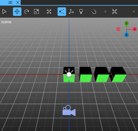 Four cubes rendered with the Repeater component in the 3D view.