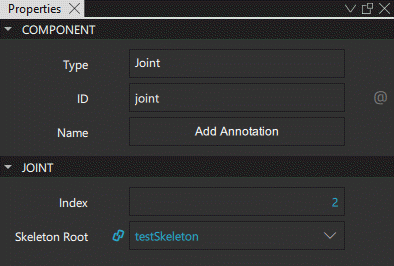Joint properties in the Properties view