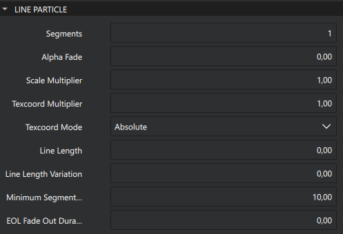 The Line Particle properties in the Properties view.