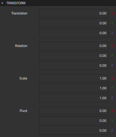 Transform properties for 3D components.