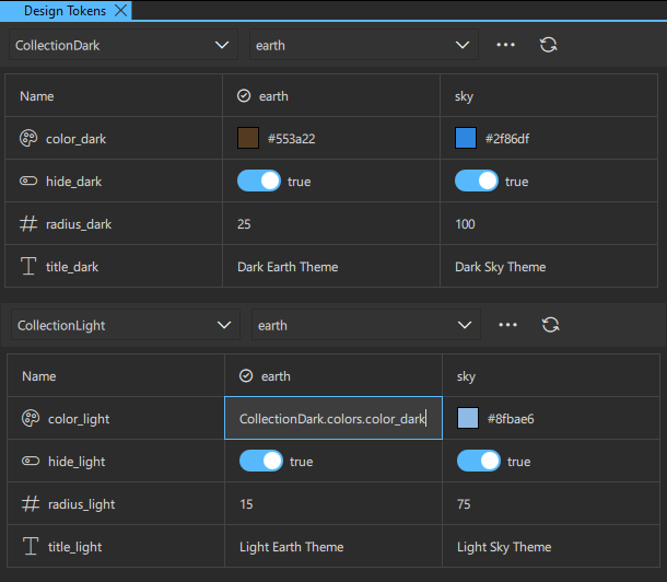 Binding variables between different Design Tokens collections