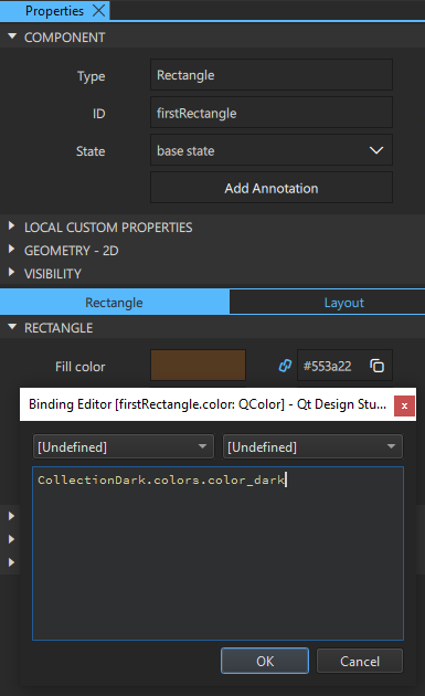 Writing the binding logic in the Properties view.