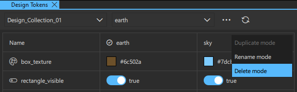 Deleting a Design Tokens mode