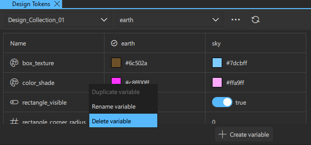 Deleting a variable from a Design Tokens collecction