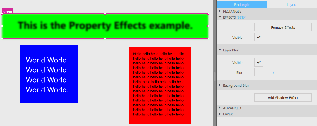 Layer Blur Effects in Properties view