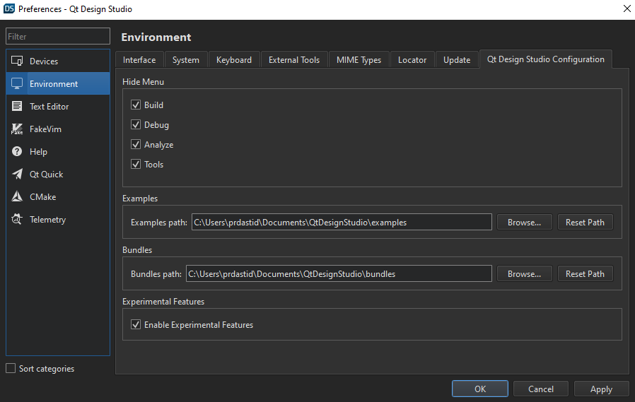 Enable Qt Design Studio Experimental Features