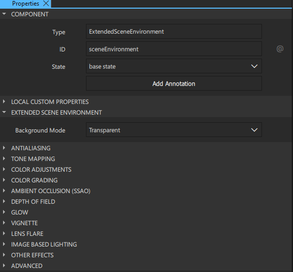 Properties of Extended Scene Environment
