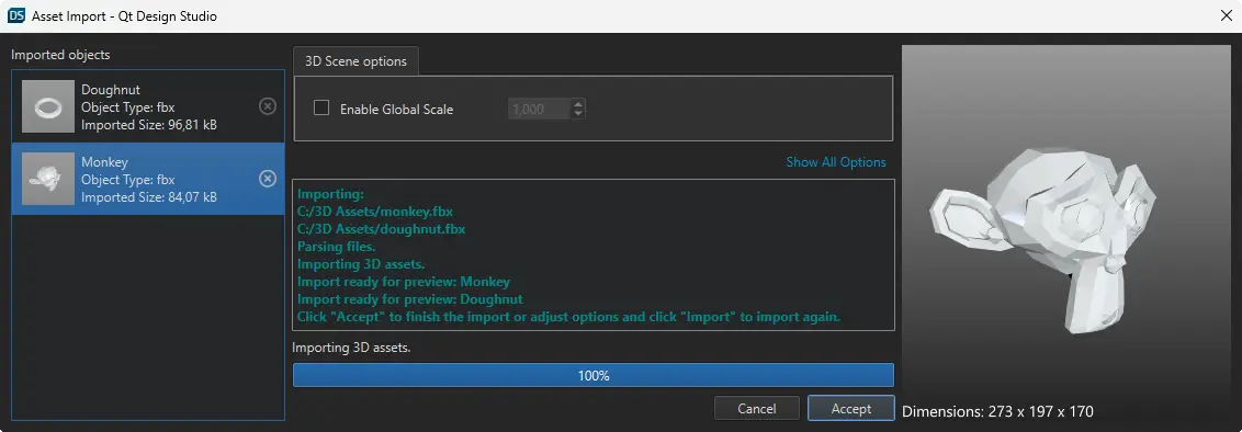 The Asset Import dialog.