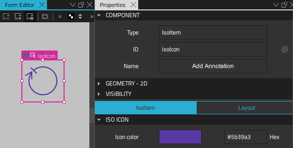 An Iso Icon selected in the 2D view.