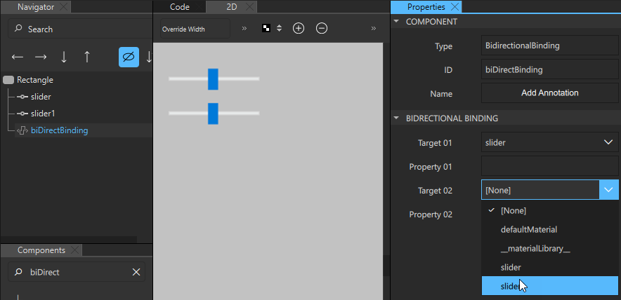Bi-directional binding properties