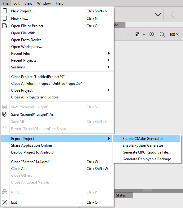 Exporting a Qt Design Studio project to CMake.