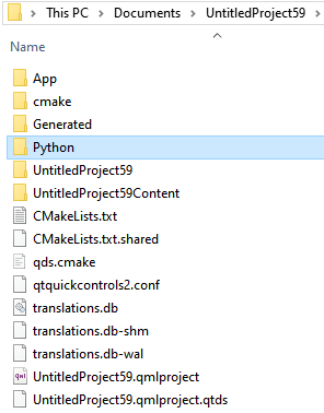 The generated Python folder in the Qt Design Studio project.
