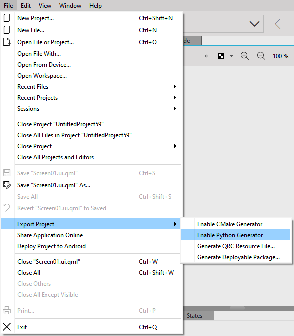 Exporting a Qt Design Studio project to Python.