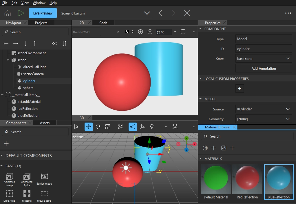 Material attached to model in Design mode
