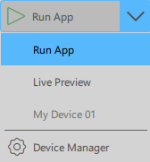 Android device listed in the run dropdown.