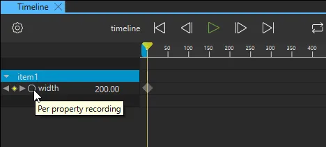 Selecting the Per Property Recording button in the Timeline view.