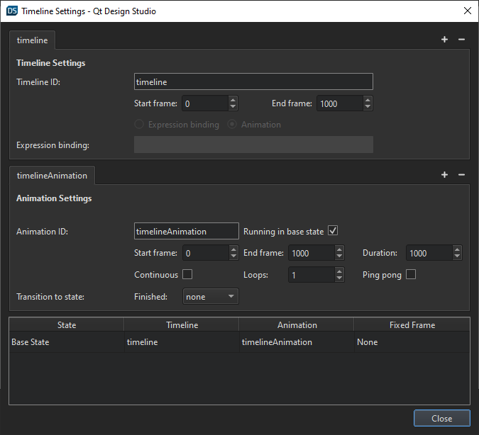 The Timeline Settings dialog.