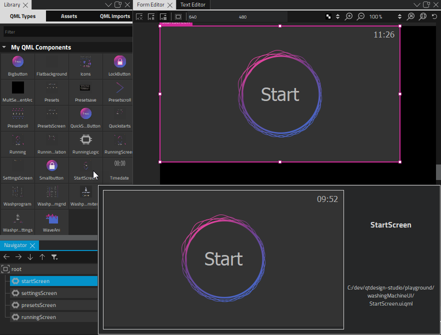 startScreen component in different views