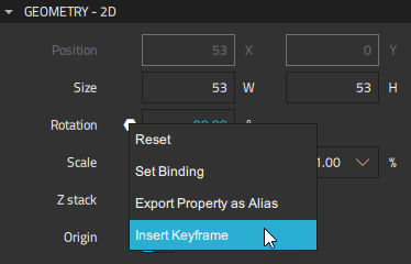 Inserting keyframe for Rotation property