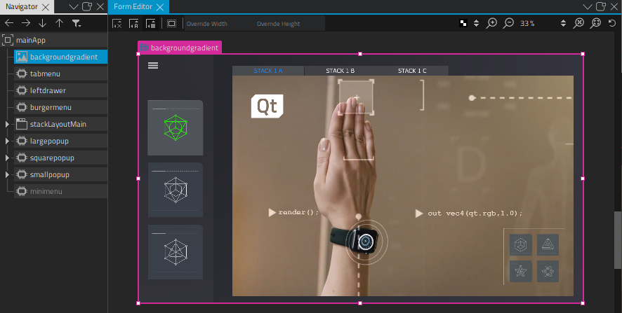 Main app UI in Design mode