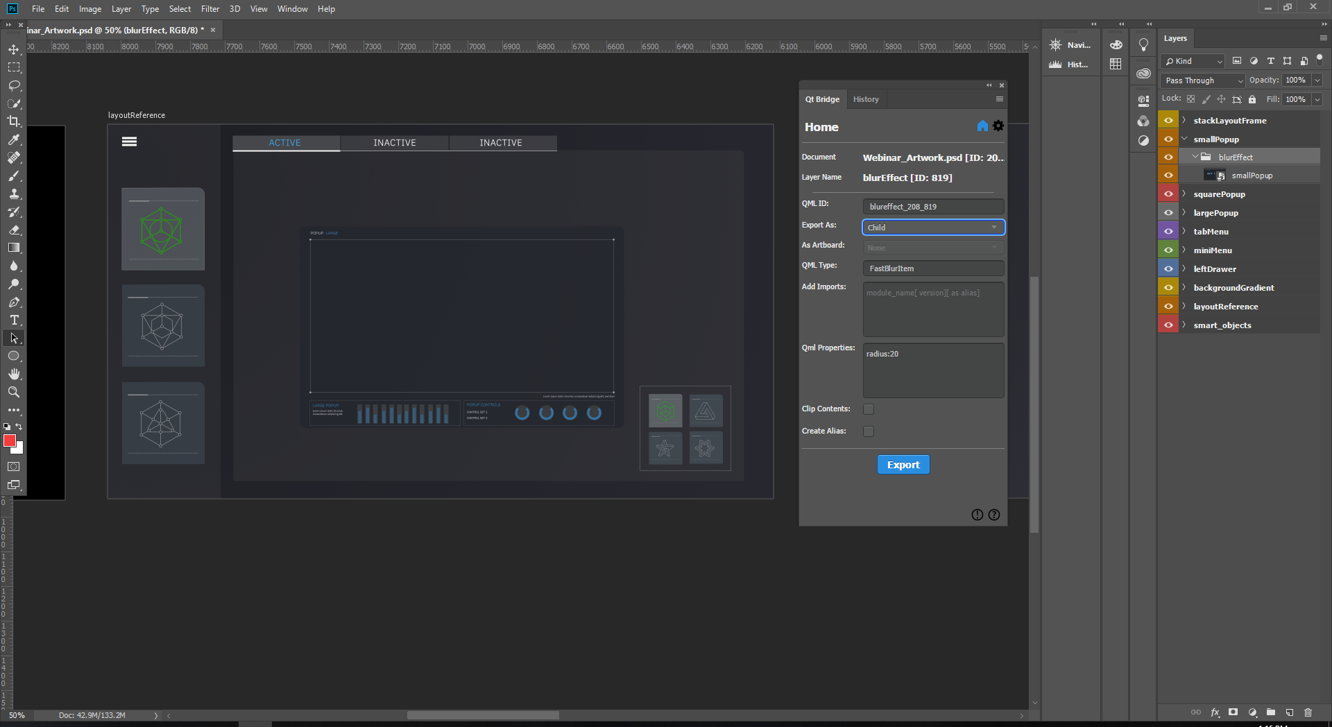 Settings for exporting blurEffect layer