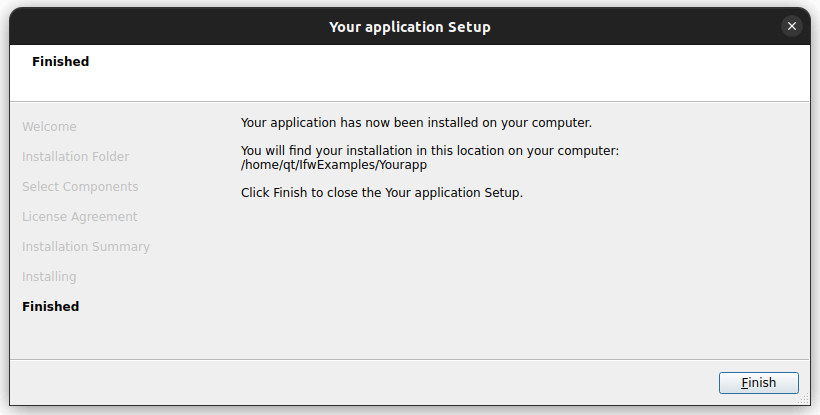 Installation finished page