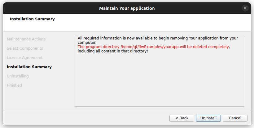 Ready to uninstall page