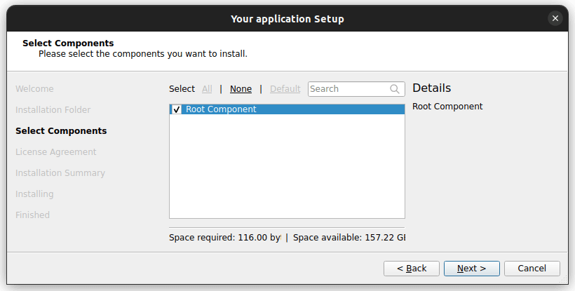Component selection page