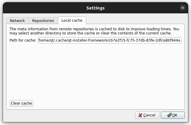 Local Cache tab on Settings page