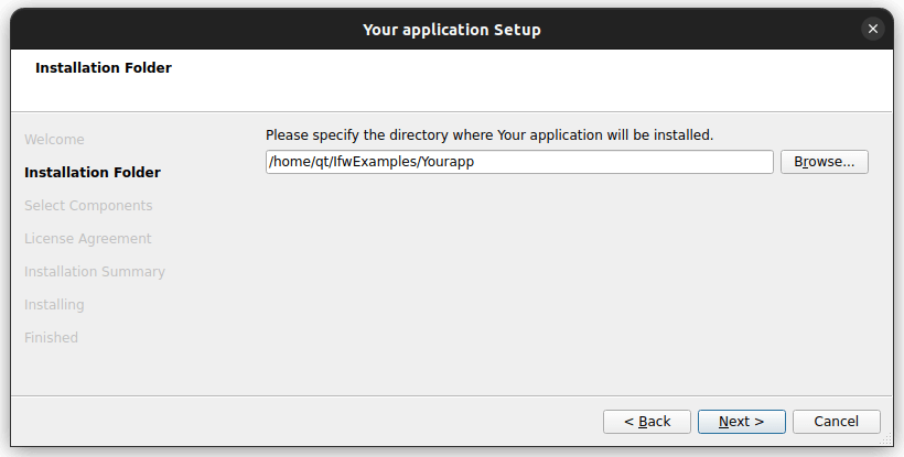 Target directory selection page