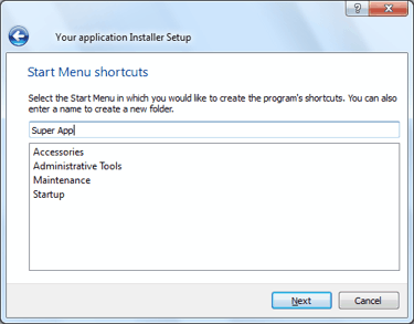 Start menu directory selection page