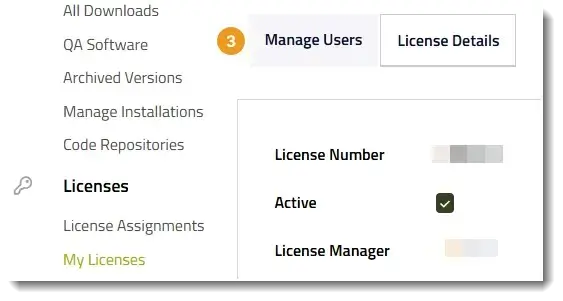 Manage Users tab in Qt Customer Portal