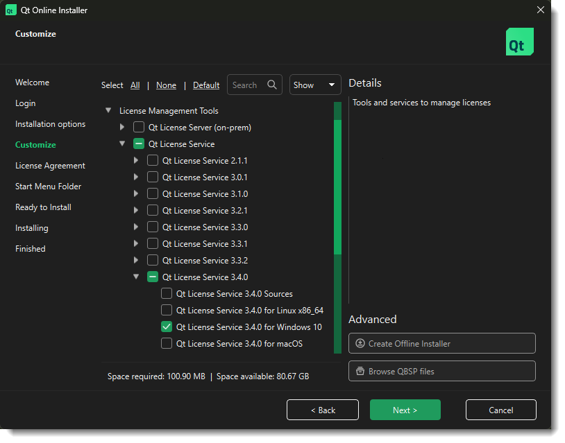 Qt License Service in Qt Online Installer.