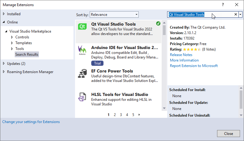 Manage Extensions dialog