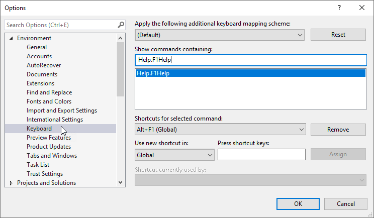 Keyboard in Environment options