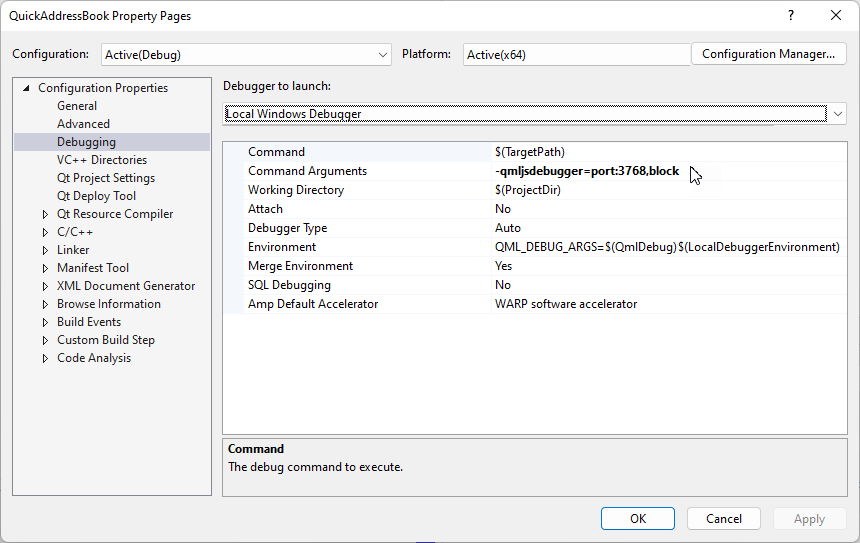 Setting command line arguments for profiling