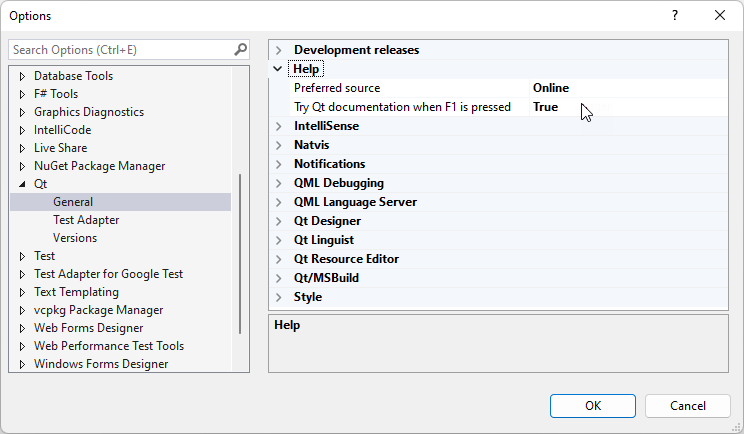 Help in Qt General Options