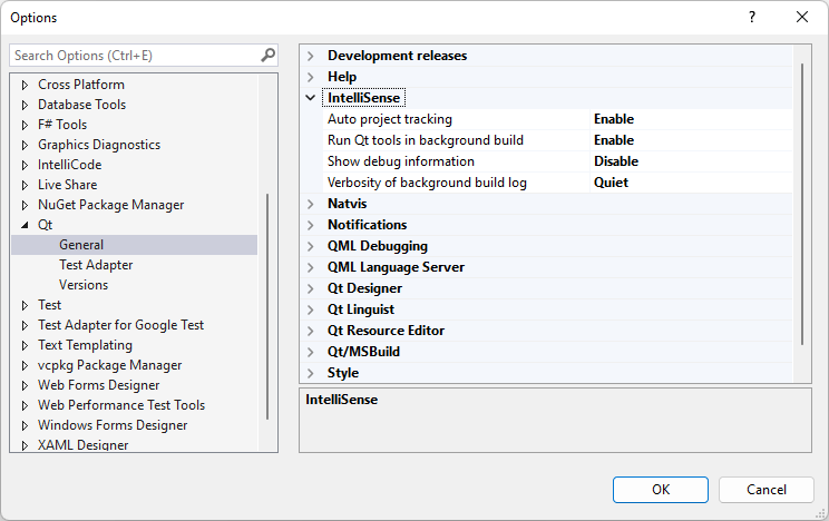 IntelliSense in Qt General Options
