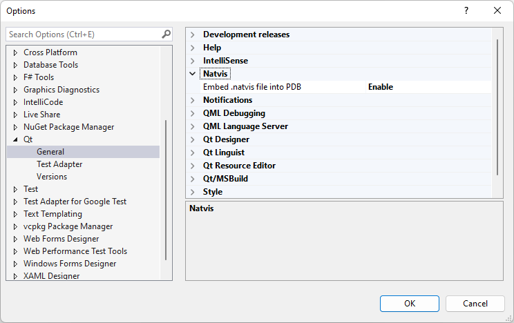 Natvis in Qt General Options