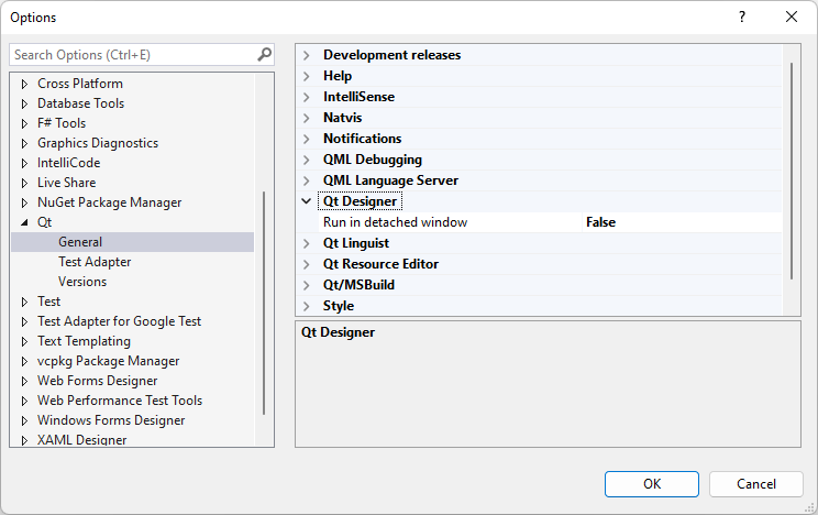 Qt Designer in Qt General Options