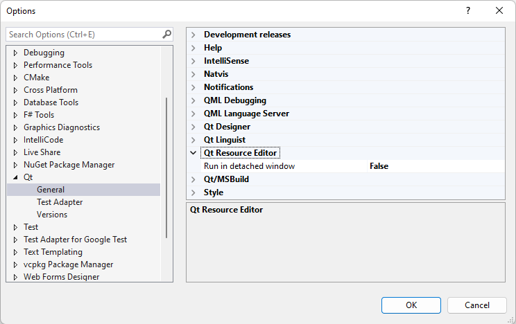 Qt Resource Editor in Qt General Options